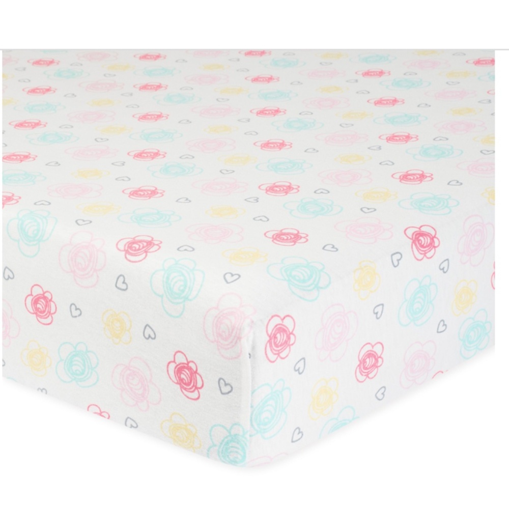 GERBER: Single Pack FLOWER Organic Cotton Fitted Baby Girl Crib Sheet - Bedding